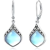 HPQQ Teardrop Earrings 925 Sterling Silver Vintage Irish Celtic Natural Gemstone Dangle Earrings Jewelry Gifts for Women Mom Wife