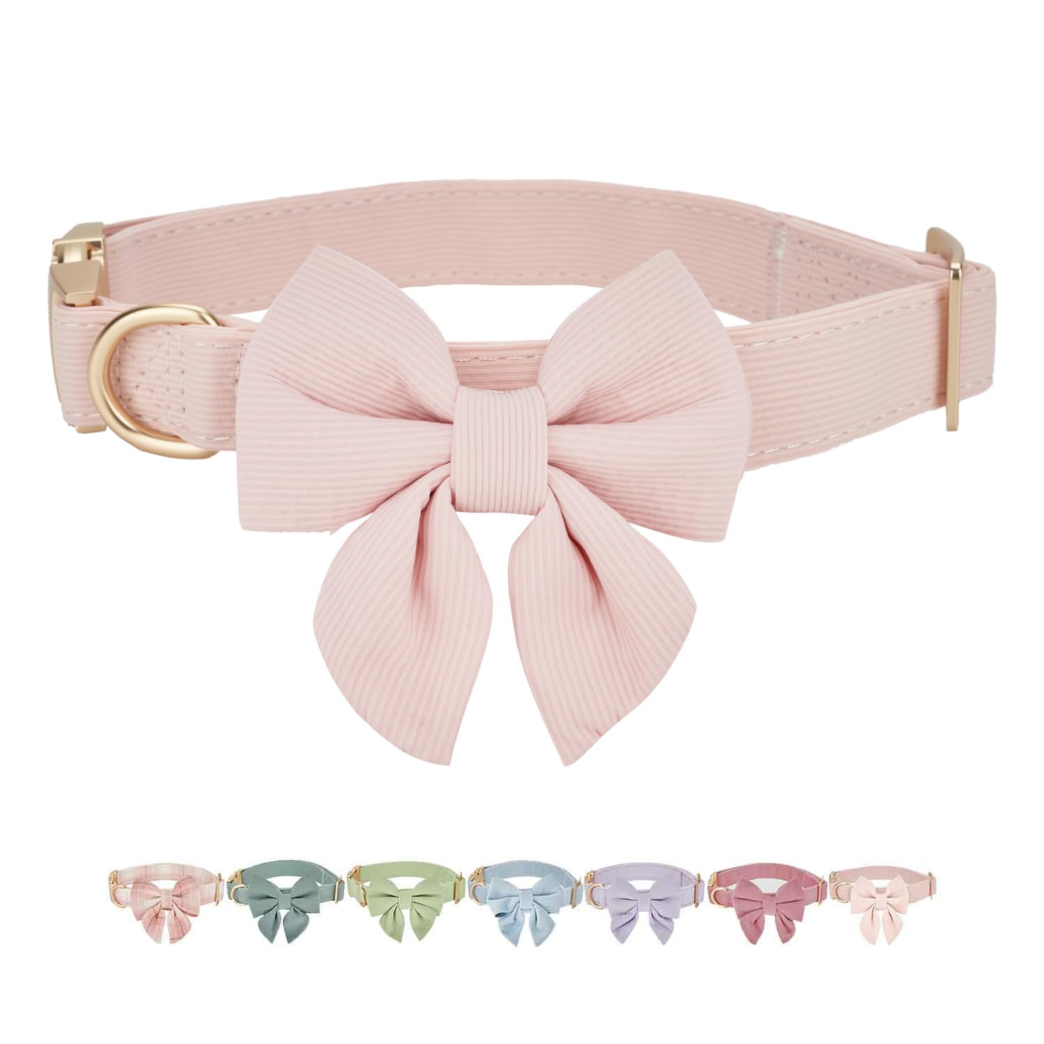 Petiry Soft Dog Collar Pink,Skin-friendly Medium Dog Collars with Removable Bowtie For Dog Neck 31-49cm,Sliver Pink — image 1