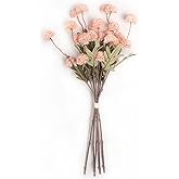 EQUSPUR 5 Pcs Artificial Pink Pompon Mums Small Flowers, 20" Faux Silk Chrysanthemum Flowers with Long Stem, Floral Arrangements for DIY Bouquet Home Wedding Table Centerpiece Decor