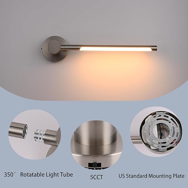 PENDRION 20 INCH BRUSHED NICKEL MODERN LED WALL SCONCE INDOOR WALL LIGHTS CONTEMPORARY BATHROOM VANITY LIGHT FIXTURE WALL MOUNT LAMP 15W 5CCT DIMMABLE LED WALL LIGHTING FOR CORRIDOR GALLERY HOUSE