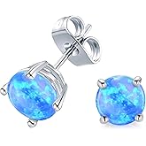 Bellitia Jewelry Fine White/Blue/Green Opal Stud Earrings Gifts for Women, 925 Sterling Silver Simulated Opal Studs Hypoallergenic Jewellery