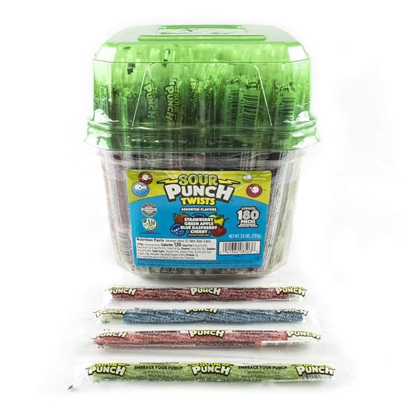 SOUR PUNCH TWISTS, 6″ INDIVIDUALLY WRAPPED SOFT & CHEWY CANDY TUB, 4 FRUIT FLAVORS, 62.4 OZ