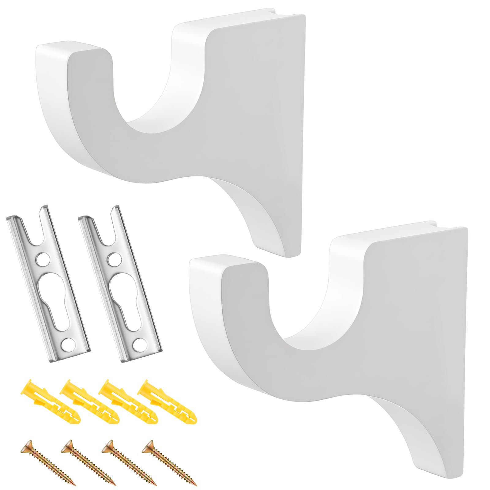 Photo 1 of Briwooody 2 Pack Wooden Curtain Rod Brackets Curtain Rod Holder Wood Brackets Classics 3 1/2" Return Bracket for 2" Pole (White)