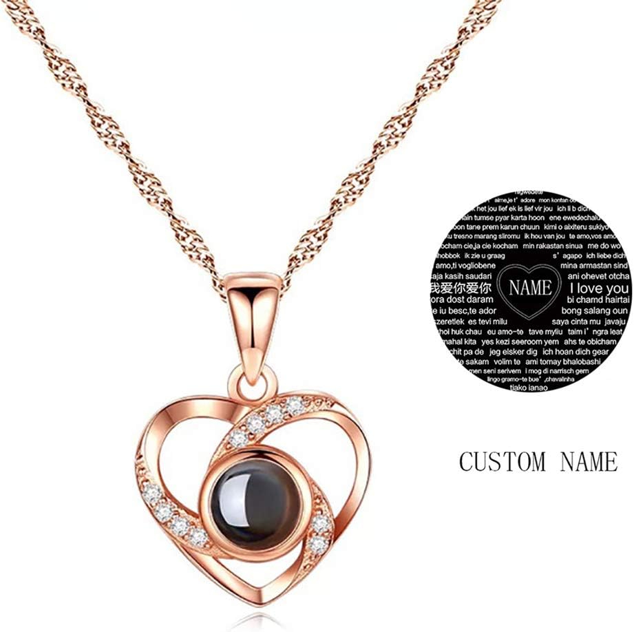 I Love You Necklace 100 Languages Custom Your Lover's Name in The Sterling Silver Projection Necklace