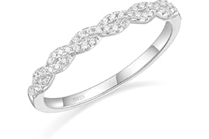 EAMTI 925 Sterling Silver Wedding Band for Women Cubic Zirconia Twisted Rope Half Eternity Band Ring Size 3-13