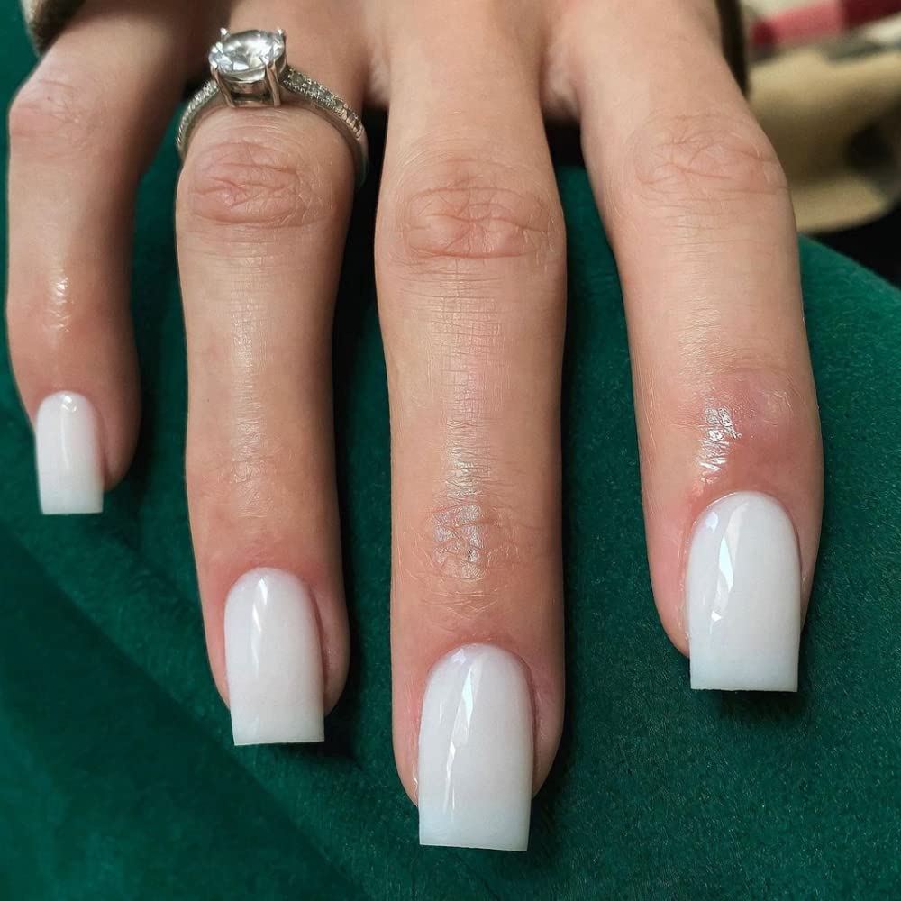 Photo 1 of White Nails Press ons, Press on Nails Medium Square Glue on Nails Medium Length, Short Acrylic Nails Glue on Medium Coffin Nails Fake Nails False Nails for Women, Thick Solid Color Gel Nails 24Pcs