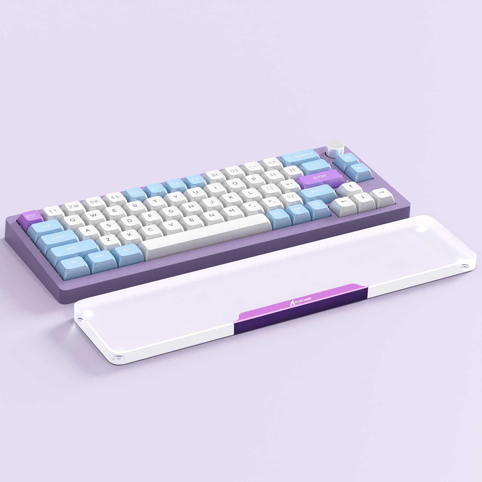 Attack Shark 87 Keys Acrylic Palm Rest, CNC Aluminum Alloy Palm Support, Transparent Arm Rest, TKL 75% Layout Gaming Mechanical Keyboard Wrist Support - Amethyst