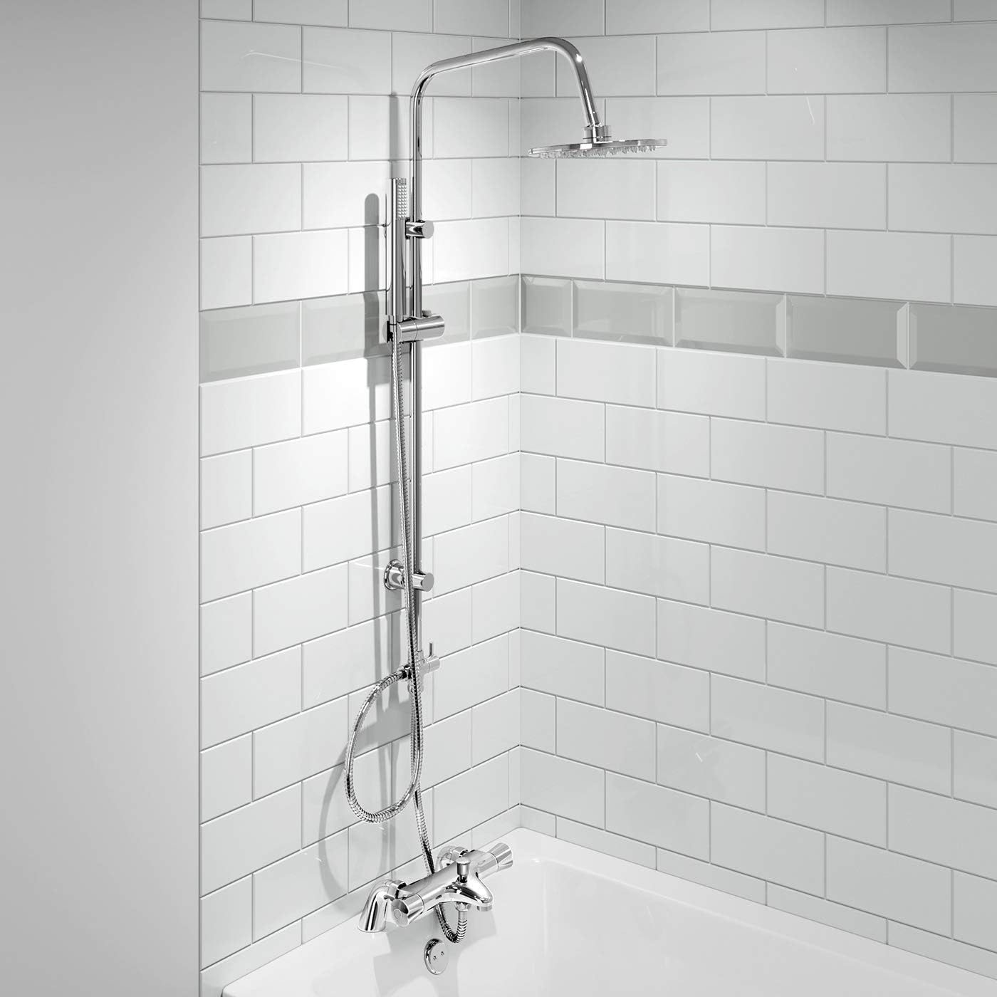 200mm Round Shower Kit with Thermostatic Deck Mounted Bath Filler