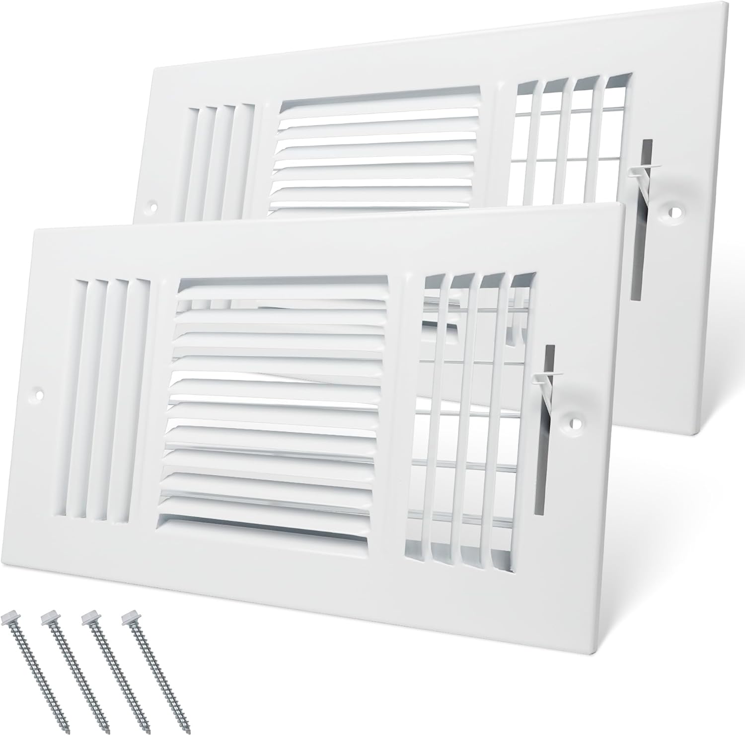 Registers, Grilles & Vents - BYEWIRE 10 x 6 Inch (Duct Opening) 3-Way Vent Casing White Sidewall and Ceiling Exhaust Covers, Rugged Solid Steel HVAC Covers 2 Pack