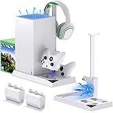 MENEEA Cooling Fan & Charging Stand for Xbox Series X Console and Controller,Vertical Cooler System Dual Charger Station Dock Accessories Kit with 2 x 1400mAh Rechargeable Battery (White)
