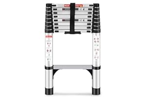 Wolec Telescoping Ladder, 8.5FT Aluminum Lightweight Portable Telescopic Ladder, Stabilizers & Wheels, Heavy Duty 330lbs Max Capacity,Extension Ladder for Roofs, RVs, Outdoor-Sliver