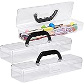 BTSKY 3 Pack Clear Plastic Painting Brush Container with Black Handle, Portable Long Paintbrush Case, Drawing Tools Storage Box, Practical Art Supply Organizer for Artist Crafters, 13.2"x3.5"x2.4"