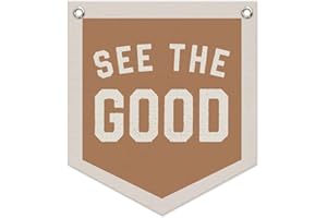 Wheatwin See The Good Banner – Boho Vintage Linen Pennant, Inspirational Wall Hanging Flag for Accent Decor, 12.4x14 in