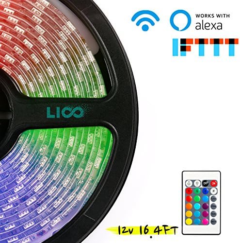 Liootech Alexa RGB Led Strip Light, Smart WIFI RGB Led Strip Light 16.4ft 300 Leds Waterproof, 24 Keys Remote Control, UL Listed Power Adapter, Work with Alexa and IFTTT