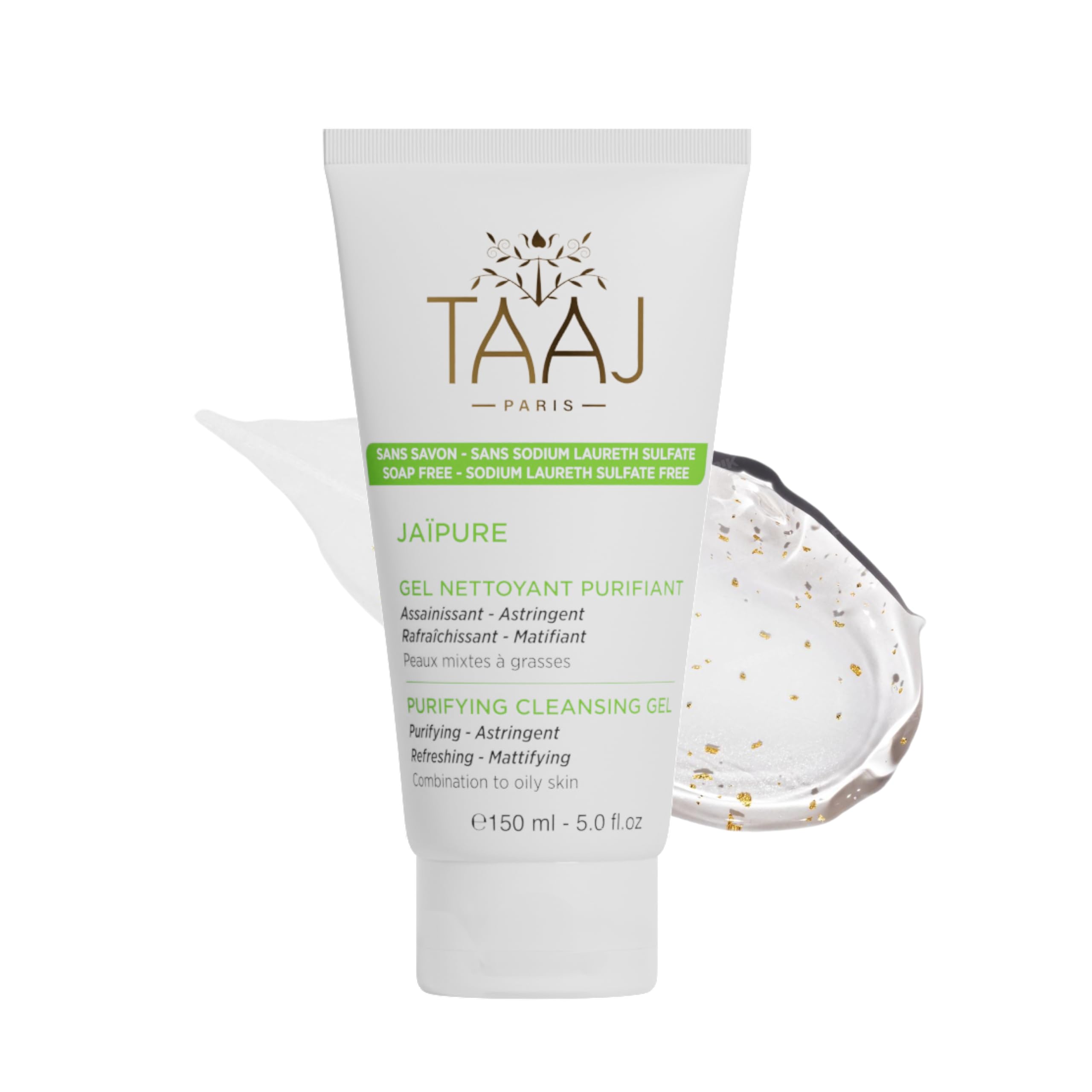 TAAJ | Purifying Cleansing Gel - JAÏPURE | Cleanses and purifies combination, oily and blemished skin I Antibacterial | Cleanses and unblocks pores | Smoothes skin texture | Vegan | 150 ml