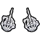2 PCS Skeleton Middle Finger Patch Embroidered Hook and Loop Applique Emblem Patch for Helmets,Biker,Pouch,Bags,Coat,Vests,Hats,Jackets,Armband,Backpacks,Jeans,Uniforms,Pants,Clothes