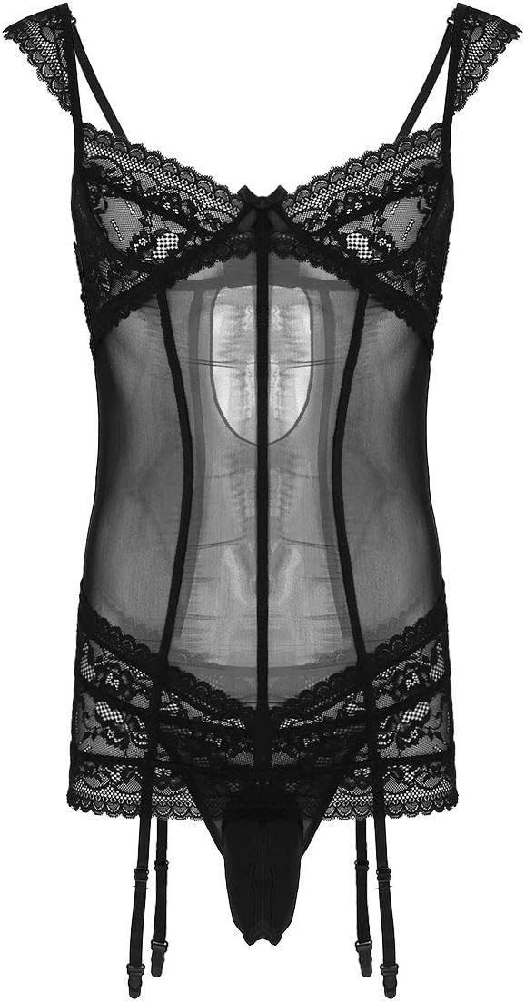 Men's Underwear One Piece Halter Lace Bodysuit Leotard Lingerie Pajamas