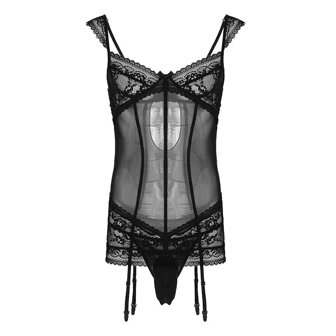 iixpin Herren durchsichtige Body + G-String Erotik-Dessous Bikini Set Sissy Overall Männer Bodysuit Nachthemd Top Strings Sli