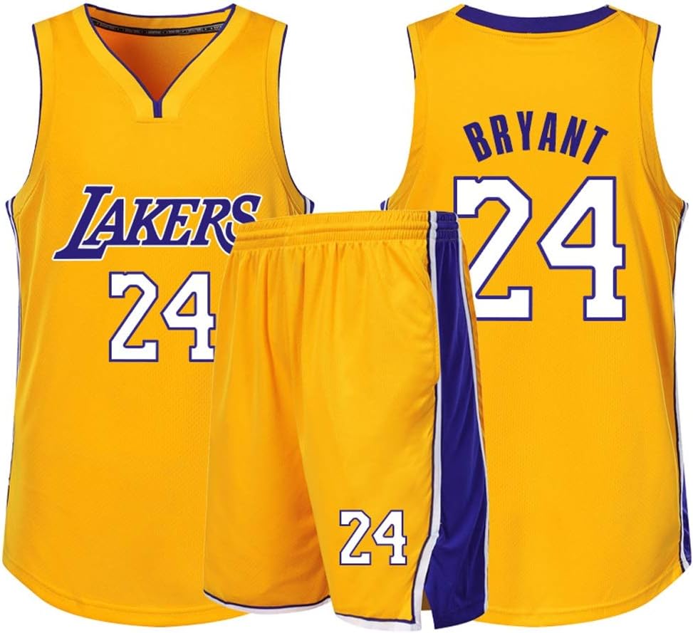 Dray Kobe Bryant NBA Lakers No. 24 Los Angeles Basketball Clothes Set (Yellow) (Color : Yellow, Size : L 160-165cm)