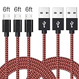 Micro USB Cable,Akaho 3Pack 6FT Long Nylon Braided High Speed 2.0 USB to Micro USB Charging Cables Android Fast Charger Cord for Samsung Galaxy S7 Edge/S6/S4,Note 5/4/3,HTC,LG,Tablet(Black Red)