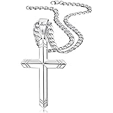Besteel 925 Sterling Silver Cross Necklace for Men Women, 5MM Durable Stainless Steel Non Tarnish Cuban Link Curb Chain with Silver Cross Pendant, Mens Cross Crucifix Necklaces Jewelry 16-30 Inches