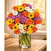 BloomsyBox &ndash; Radiant Delight Bouquet (Glass Vase Included) &ndash; Fresh Flowers for Delivery &ndash; Special for Birthday, Anniversary, Get Well, Congratulations, Weeding