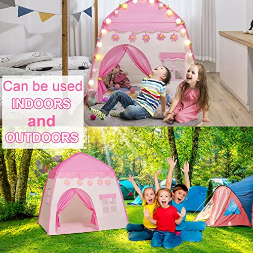 TERRIFI Teepee Tent for Kids, Princess Castle Game Tent, Foldable Kids Play Tent, Children's Playhouse for Indoor & Outdoor, Best Gift for Children, Large Indoor/Outdoor Tent for Boys & Girls (Pink)