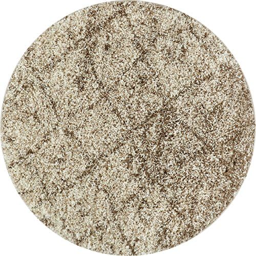 Mazie Moroccan Trellis Cream Plush Shag Modern Geometric Lattice 4 Round (3'11" Round) Area Rug Easy to Clean Stain/Fade Resistant Thick Soft