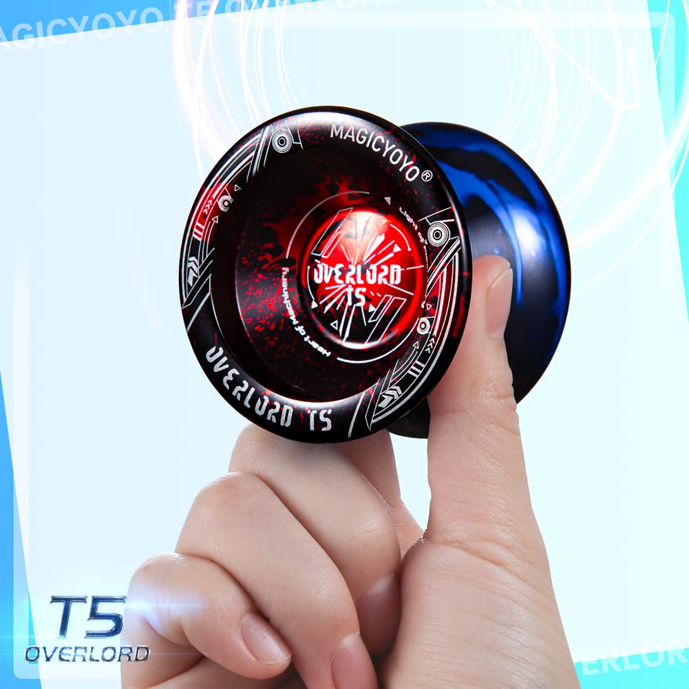 MAGICYOYO Professional Unresponsive Yoyo T5 Overlord, Dual Function Yo Yo Pro Alloy Yoyo Metal Bind Return Trick Yoyo, Flat Bearing + Bearing Remover Tool + Axle + Yoyo Storage Bag + 12 Yoyo Strings