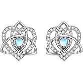 INURAN Celtic Knot Moonstone Stud Earrings for Women 925 Sterling Silver Triquetra Trinity Heart Stud Good Luck Irish Jewelry Gifts