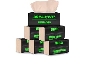Beco Bamboo Super Soft Facial Tissue 200 Pulls (Pack of 6), 1200 Pulls 2 ply 100% Natural and Ecofriendly