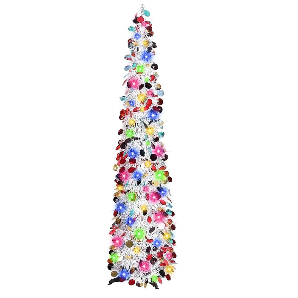 N&T NIETING Tinsel Christmas Tree, 5ft Collapsible Pop Up Tinsel Tree Large Sequins Coastal Xmas Tree for Christmas Holiday Home Office Indoor Outdoor Decorations