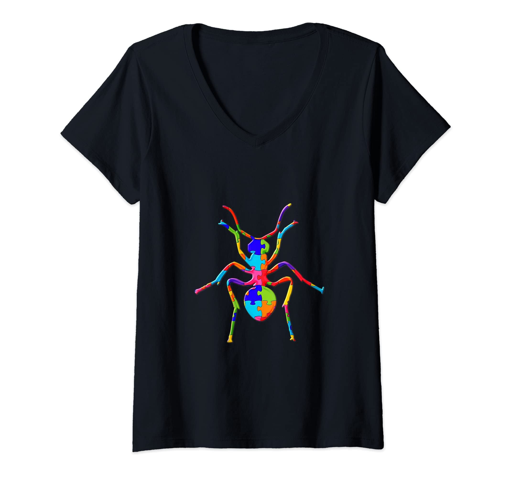 Ant insect Jigsaw Autism Puzzle V-Neck T-Shirt