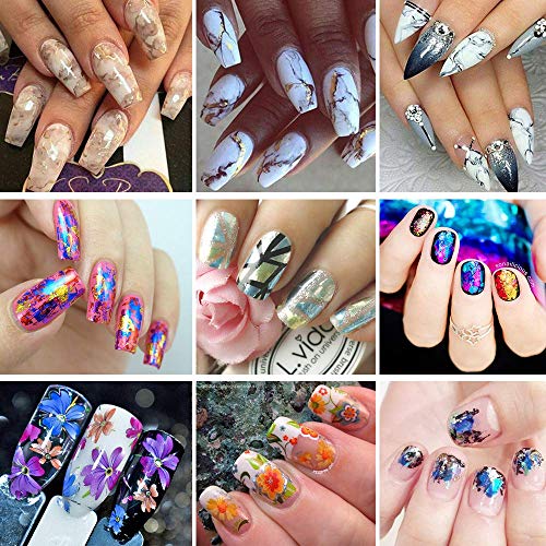 Duufin 50 Colors Nail Foil Transfer Sticker Starry Sky Foil Nail Art Stickers Nail Foil Wraps Nail Adhesive Foil Transfer Glitters Acrylic DIY Decoration Kit