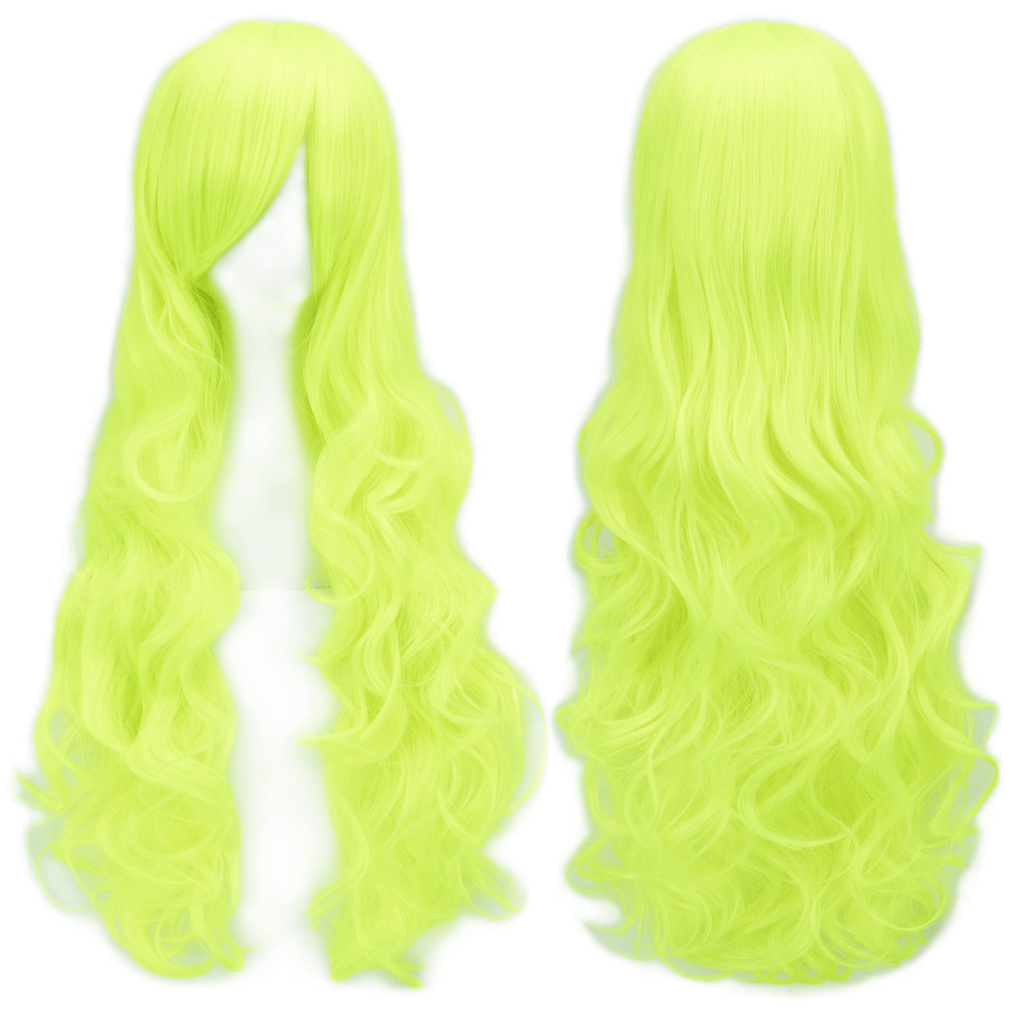 IMISSU 80cm Long Curly Natural Hair Cosplay Wig with Bangs Colorful Halloween Costume Party Wigs for Women (Fluorescent Green)