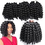 3 Packs Wand Curl Crochet Hair Synthetic Crochet Braids 8 Inch Jamaican Bounce Twist African Braiding Hair For Black Women (1B)