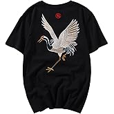 Niepce Inc Japanese Streetwear Crane Embroidery Graphic Tees for Men