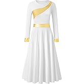 MOLLDAN Long Sleeve Praise Dance Dress for Women Metallic Liturgical Church Worship Fit Full Length,Breathable Lined