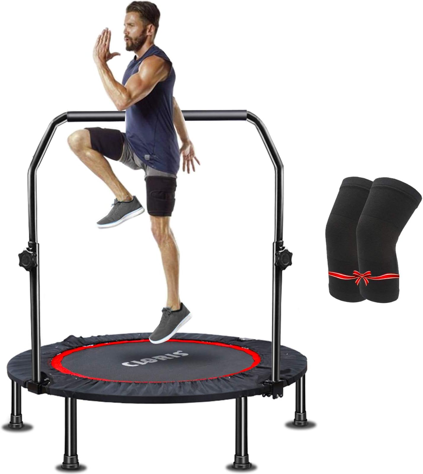 CLORIS 40" Foldable Fitness Trampoline - Max Load 400 lb , Mini Rebounder with Adjustable Foam Handle for Kids Adults Indoor/Outdoor Fitness Body Exercise