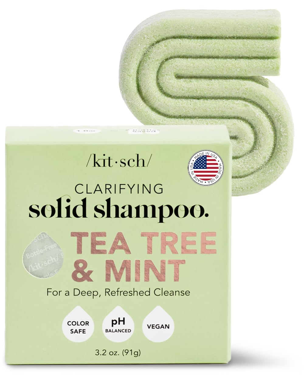 Kitsch Tea Tree & Mint Shampoo Bar - Anti Dandruff Shampoo for Itchy Scalp and All Hair Types - Natural Hair Shampoo Bar with Mint - Vegan Hair Care, Paraben & Sulfate Free, Made in USA - 3.2oz
