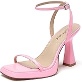 Reitoye Strappy Heels for Women Platform High Chunky Heels Square Open Toe Heeled Sandals Ankle Strap Block Heels