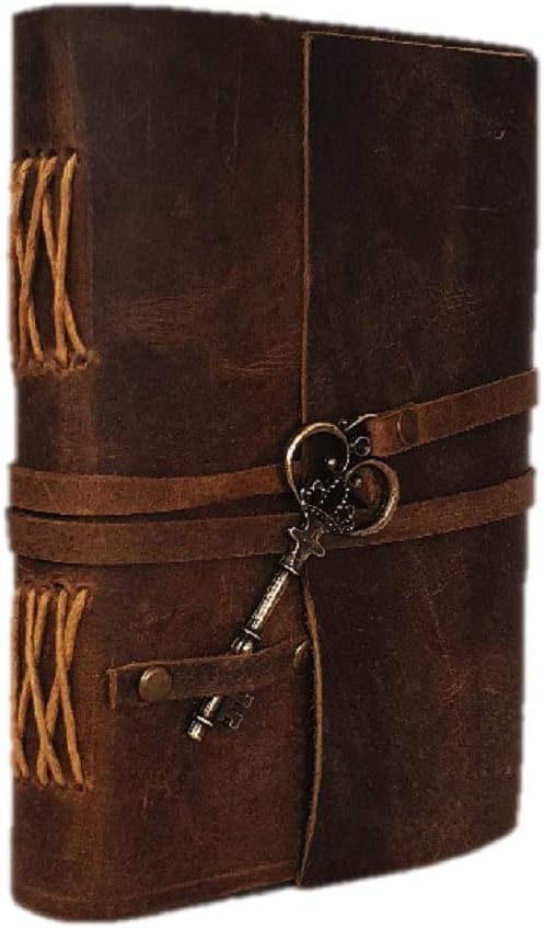 TUZECH Leather Journal Notebook A5 Handmade Unlined Paper Diary (Style Key Diary)