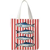 NATSUNO Canned Sardines Tote Bag,Fish Gifts for Women,Western Tote Bags for Women,Reusable Grocery Bags,Sardine Lover Gifts