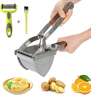 HOTLIKE Kartoffelpresse aus Edelstahl, Spätzlepresse 3 PCS Set, Professionelle Spätzlechef mit Pinsel, Schäler, Kartoffelquetsche Presse Ricer für Kartoffelpüree, Obstsäfte, Gemüsebrei, Püree