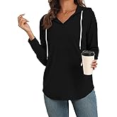 Poetsky Hoodies for Women V Neck Long Sleeve Lightweight Sweatshirts Drawstring Pullover Tops