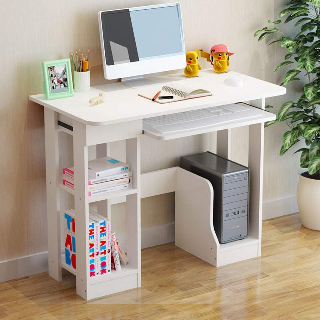 JKRED Computer Desk with Keyboard Tray/Storage Shelves Study Table for Kids Room, Study Room, Office, (35.4" × 18.9" × 28.3") (White)