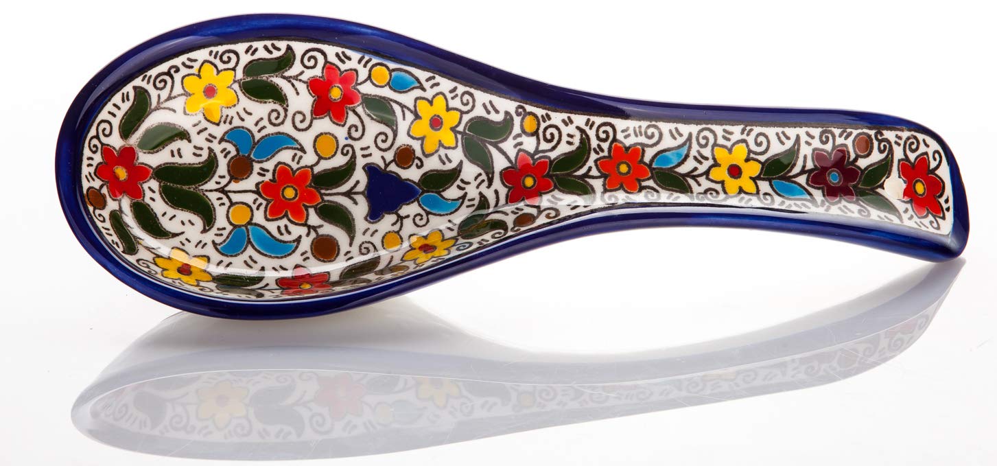 Jerusalem Holy Land Colored Flowers Armenian Ceramic Spoon Rest