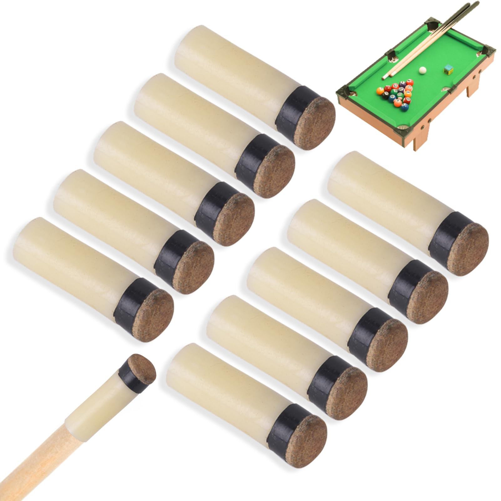 Agatige 10Pcs Billiards Pool Cue Tips, 10mm/0.39inch 11mm/0.43inch 12mm/0.47inch 13mm/0.51inch Slip on Billiard Stick Tips Snooker Leather Pool Cues Tip Billiards Rod Stick Replacement (11mm)