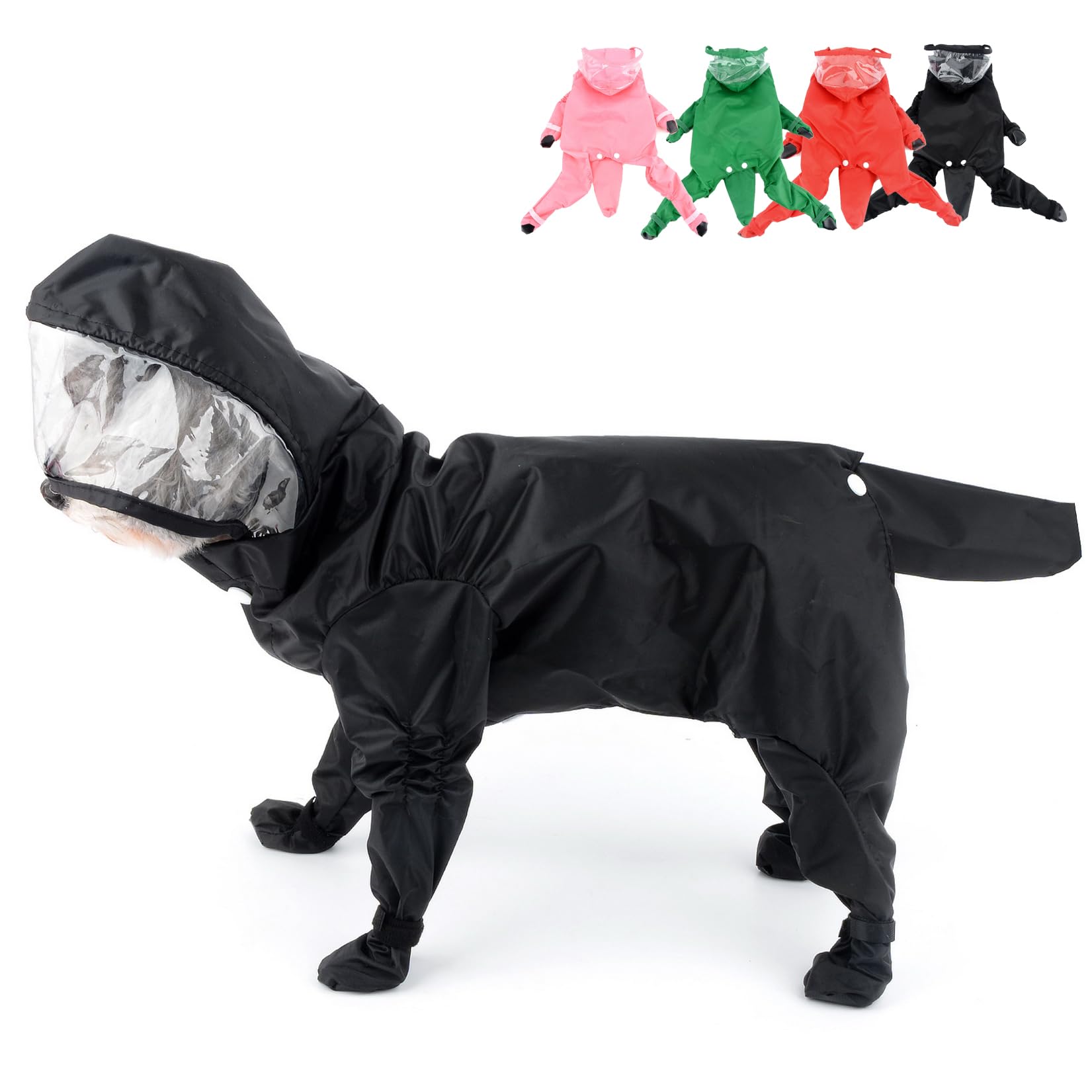Zunea Waterproof Dog Raincoat with Legs for Small Dogs Puppy Hooded Rain Poncho Jumpsuit with Rain Boots Four-legged Slicker Rainwear with Hood Pet Rain Coat Rain Jacket Rain Gear Black XL
