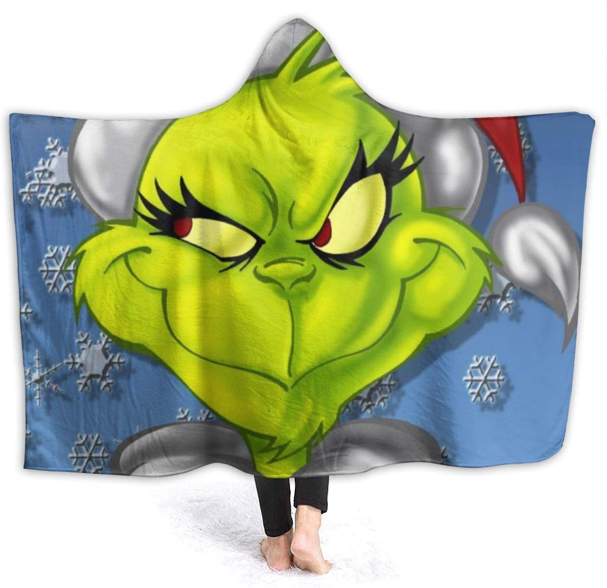 zhenglongbaihuodian The Grinch Flannel Hooded Blanket for Kids/Adults